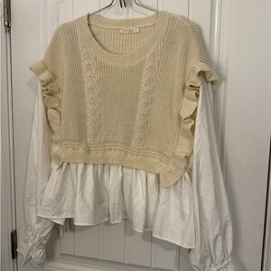ILLA ILLA Beige Knit Ruffle Long Sleeve Top